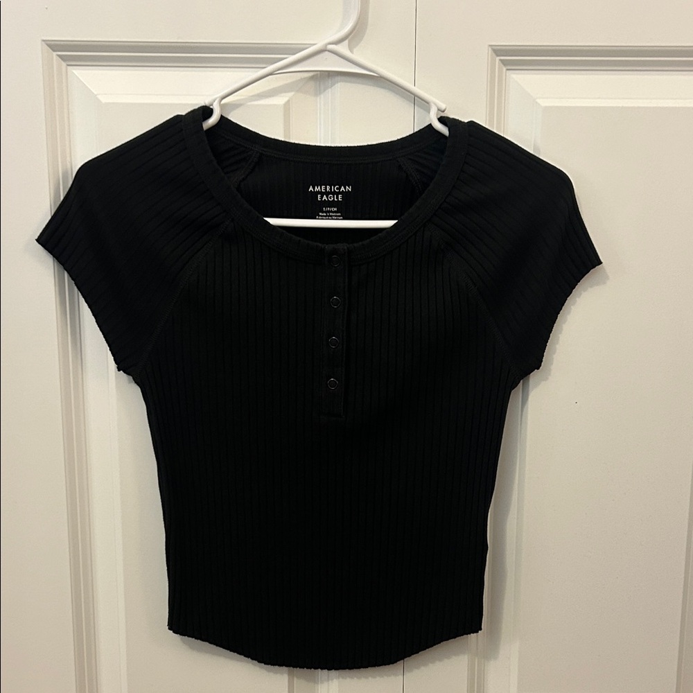 American Eagle Outfitters Black Ribbed Crop Top